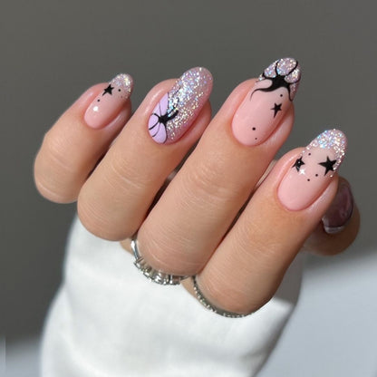 Midnight Shine Cat Eye Spooky Almond Press On Nails