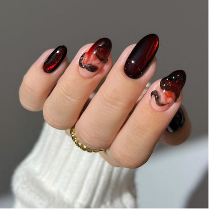 Midnight Shine Cat Eye Spooky Almond Press On Nails