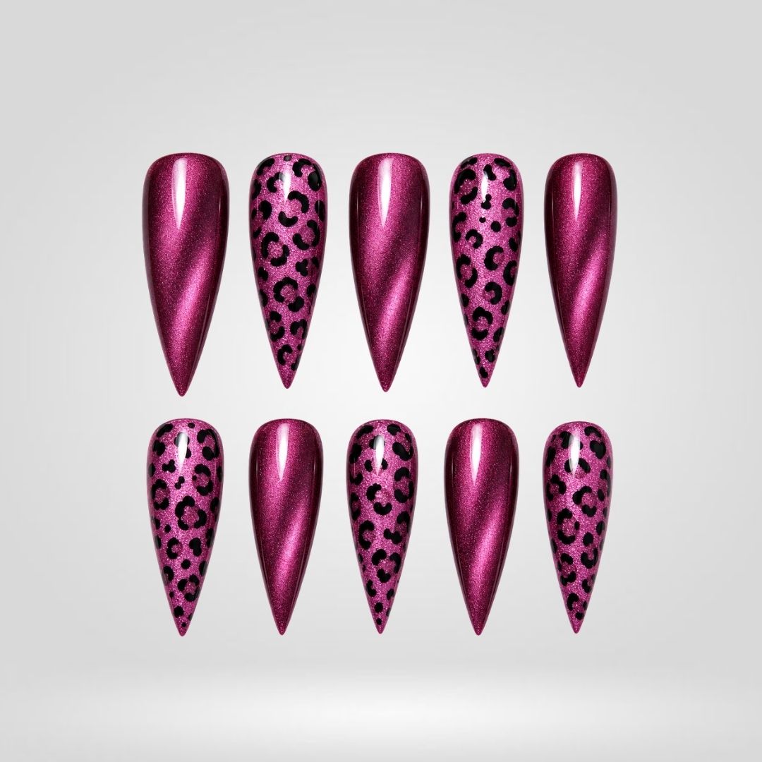 Pink Leopard Chrome Spooky Stiletto Press On Nails