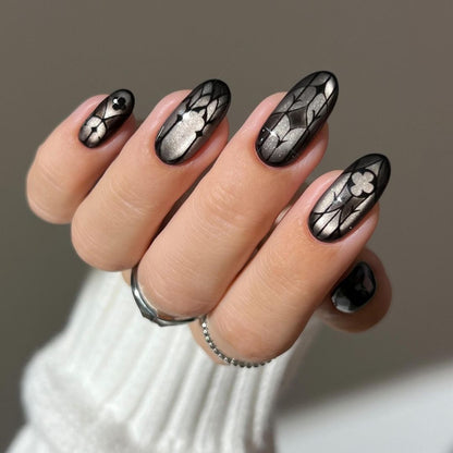 Midnight Shine Cat Eye Spooky Almond Press On Nails
