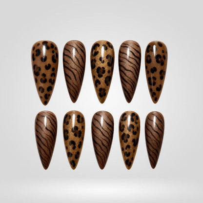 Safari Leopard Cat Eye Spooky Stiletto Press On Nails