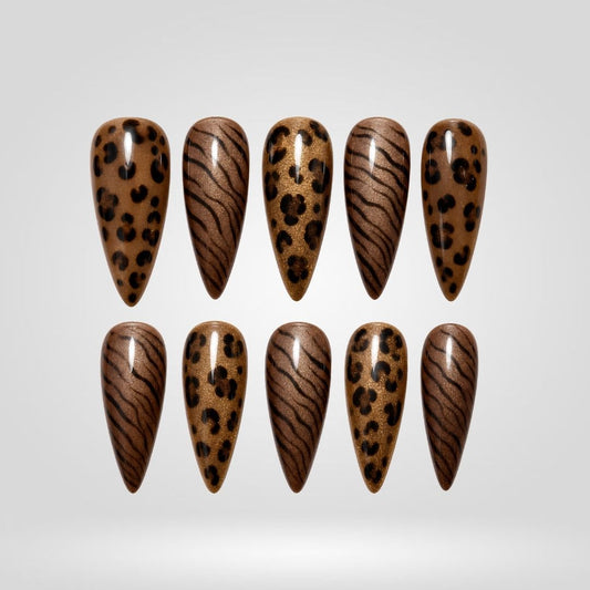 Safari Leopard Cat Eye Spooky Stiletto Press On Nails