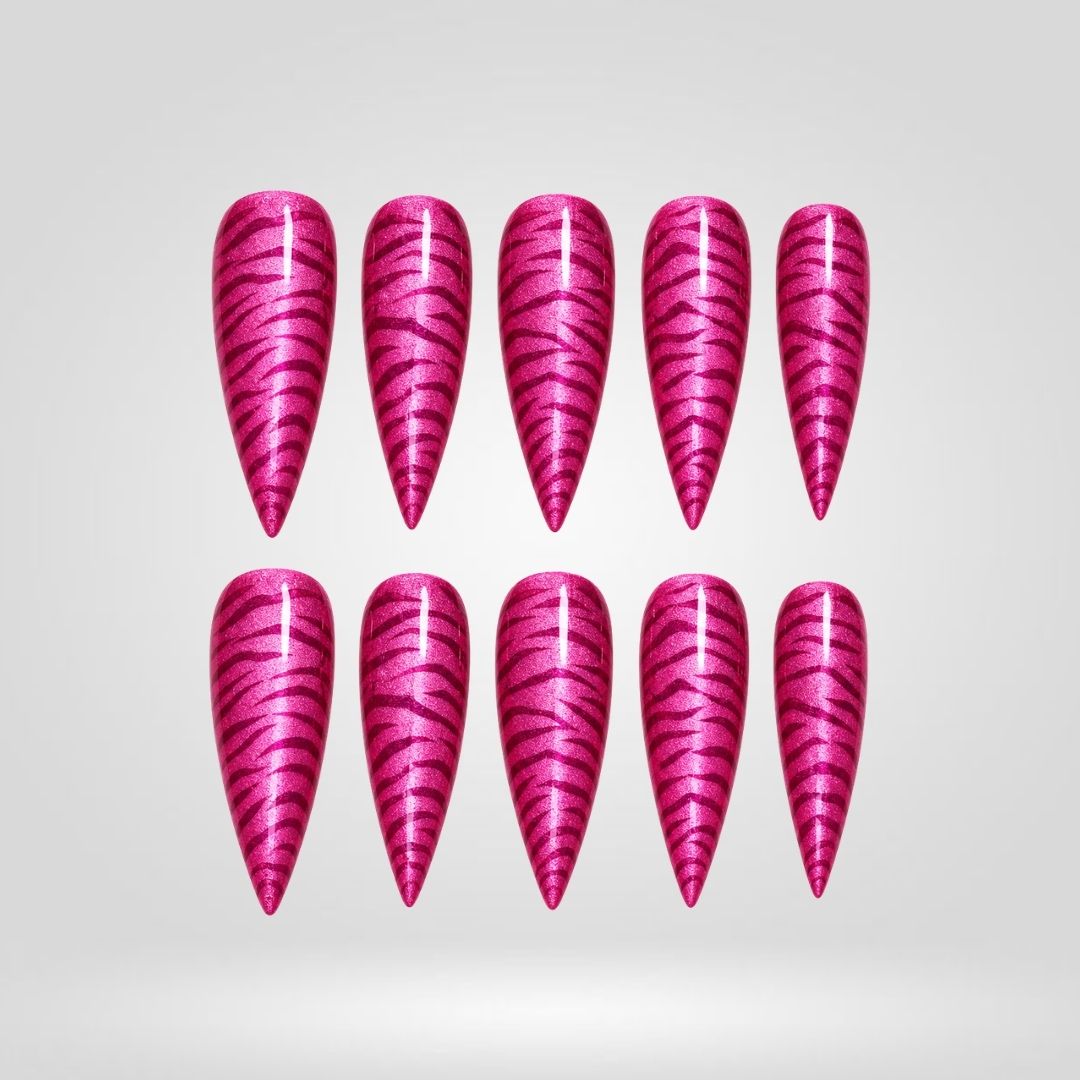 Pink Zebra Chrome Spooky Stiletto Press On Nails