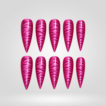 Pink Zebra Chrome Spooky Stiletto Press On Nails