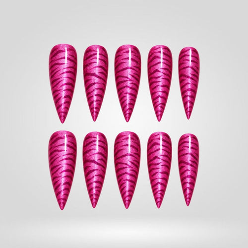 Pink Zebra Chrome Spooky Stiletto Press On Nails