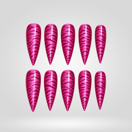 Pink Zebra Chrome Spooky Stiletto Press On Nails