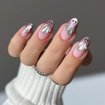 Midnight Shine Cat Eye Spooky Almond Press On Nails