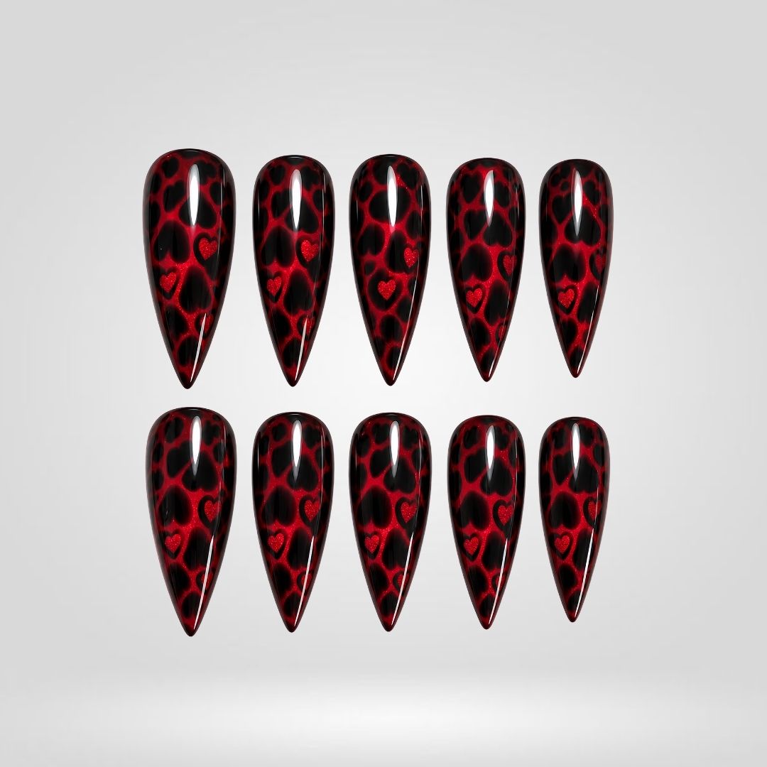 Crimson Leopard Cat Eye Spooky Stiletto Press On Nails