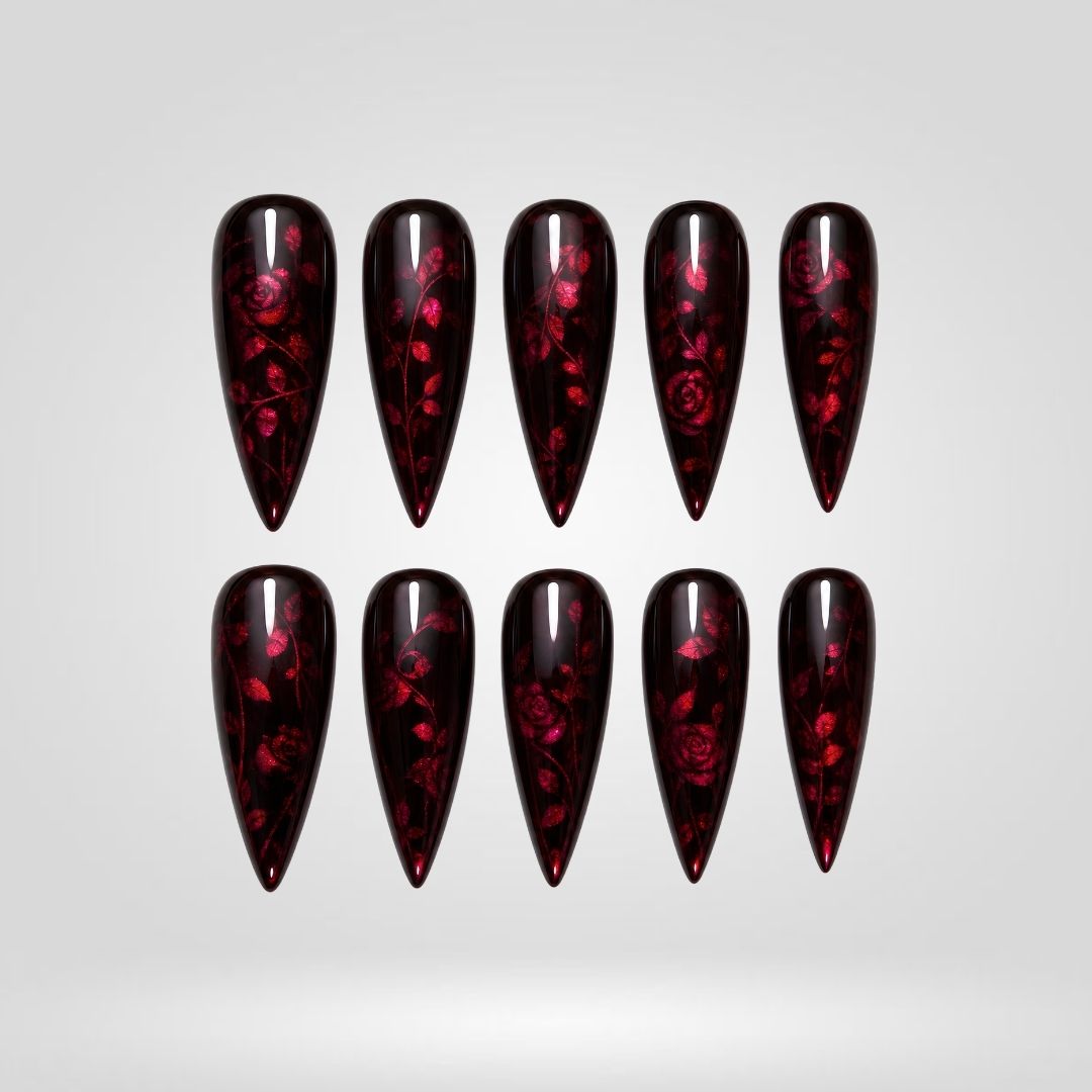 Black Cherry Cat Eye Spooky Stiletto Press On Nails