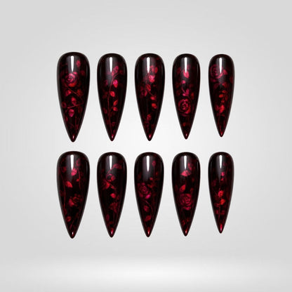 Black Cherry Cat Eye Spooky Stiletto Press On Nails