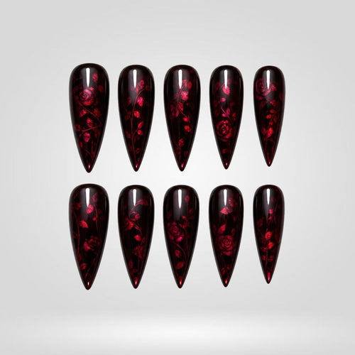 Black Cherry Cat Eye Spooky Stiletto Press On Nails