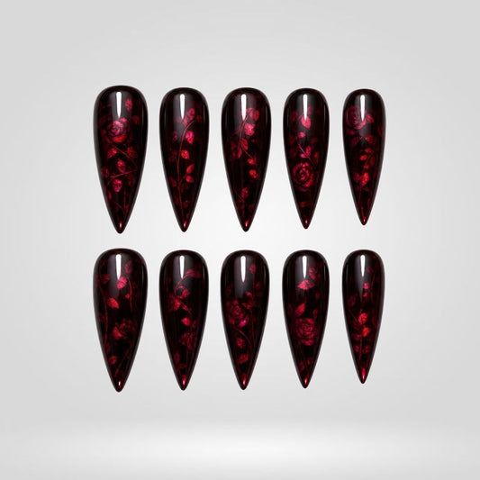 Black Cherry Cat Eye Spooky Stiletto Press On Nails