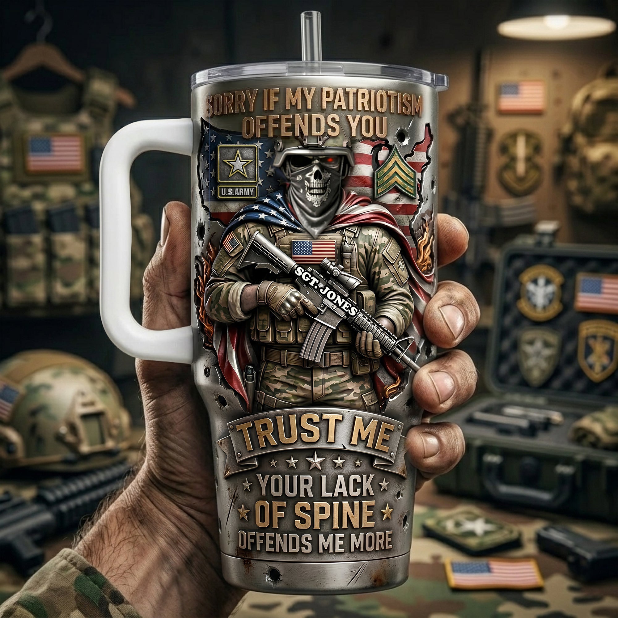 Fierce American Warrior 40oz Tumbler With Handle - Personalized Gifts For Veteran 03qhlu200326