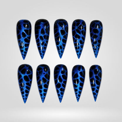 Cobalt Leopard Chrome Spooky Stiletto Press On Nails