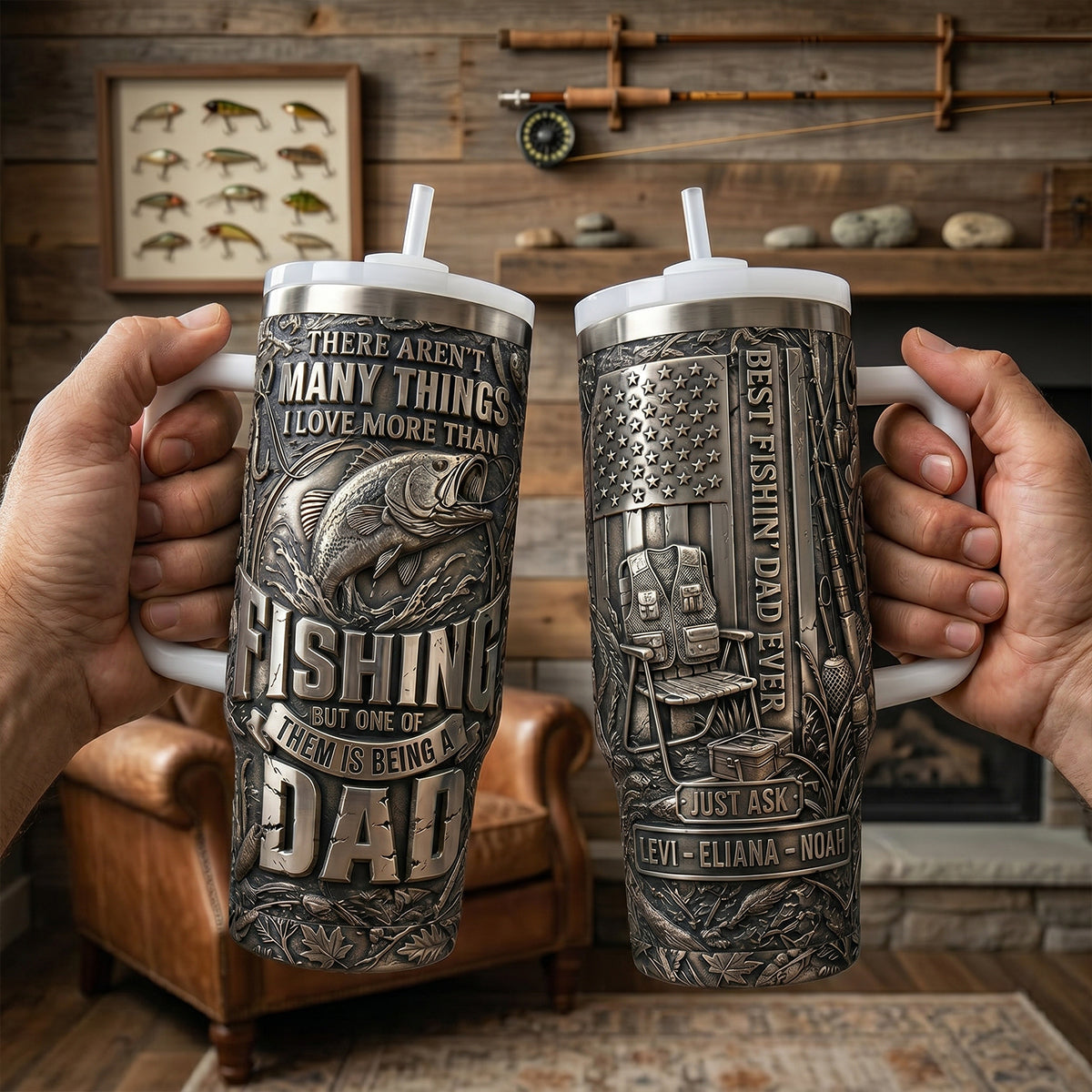 Bold Fishing Dad 40oz Tumbler With Handle, Personalized Gifts For Fishing Dad 05qhtn280426