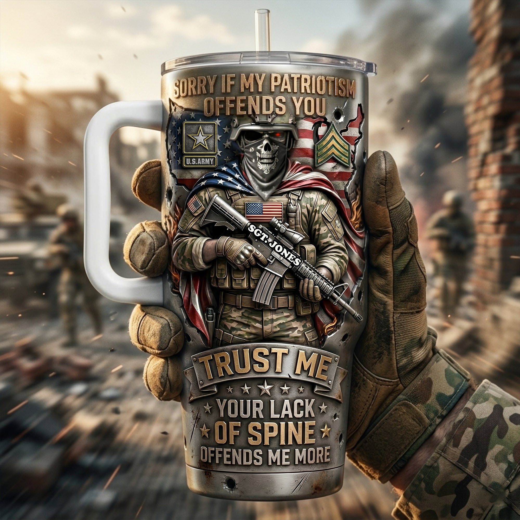 Fierce American Warrior 40oz Tumbler With Handle - Personalized Gifts For Veteran 03qhlu200326