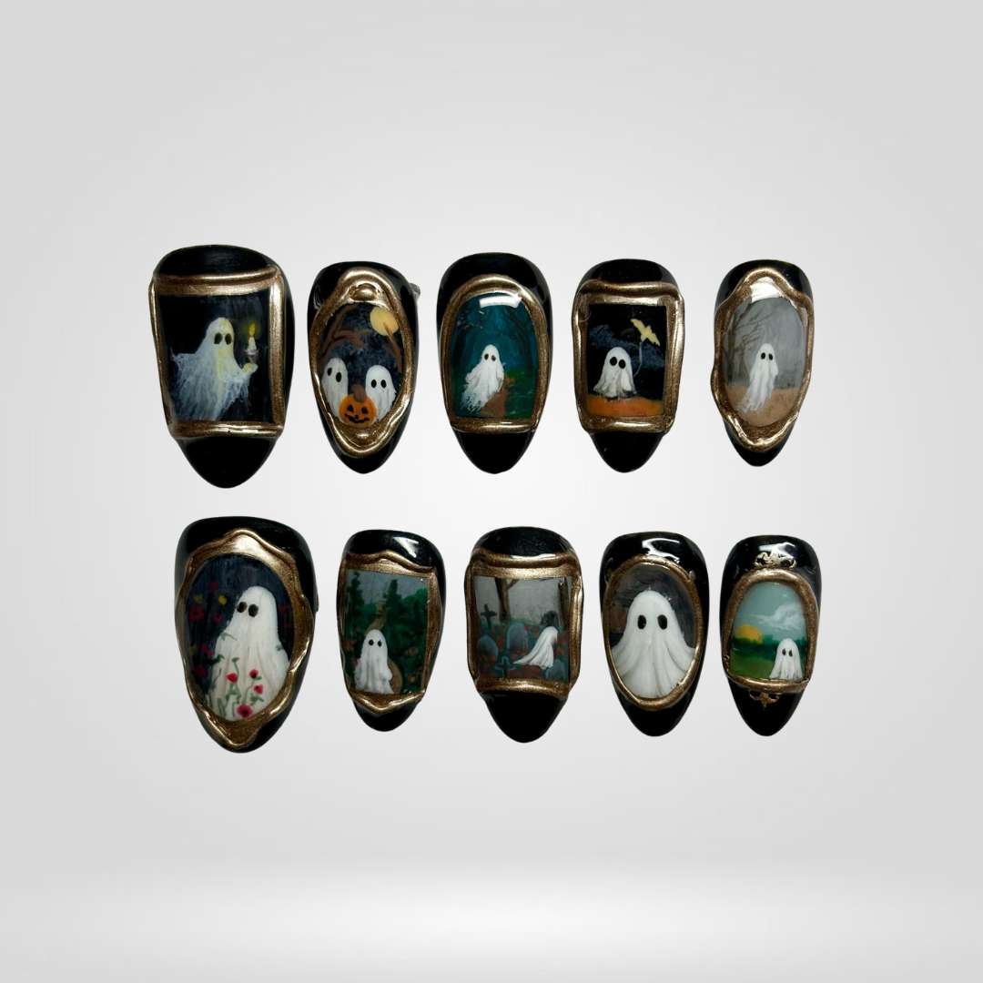 Haunted Portrait – Handmade Ghost Halloween Press-On Nails
