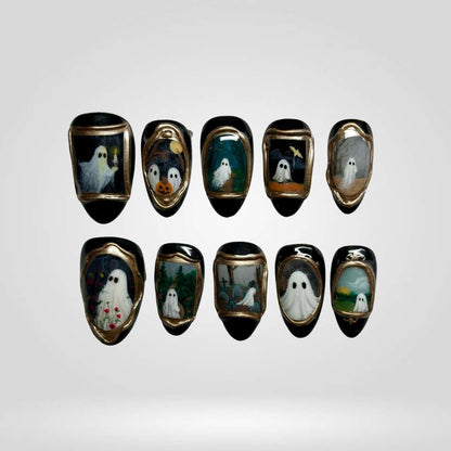 Haunted Portrait – Handmade Ghost Halloween Press-On Nails