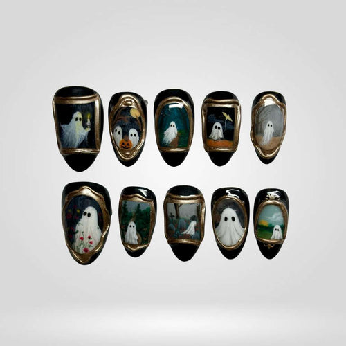 Haunted Portrait – Handmade Ghost Halloween Press-On Nails