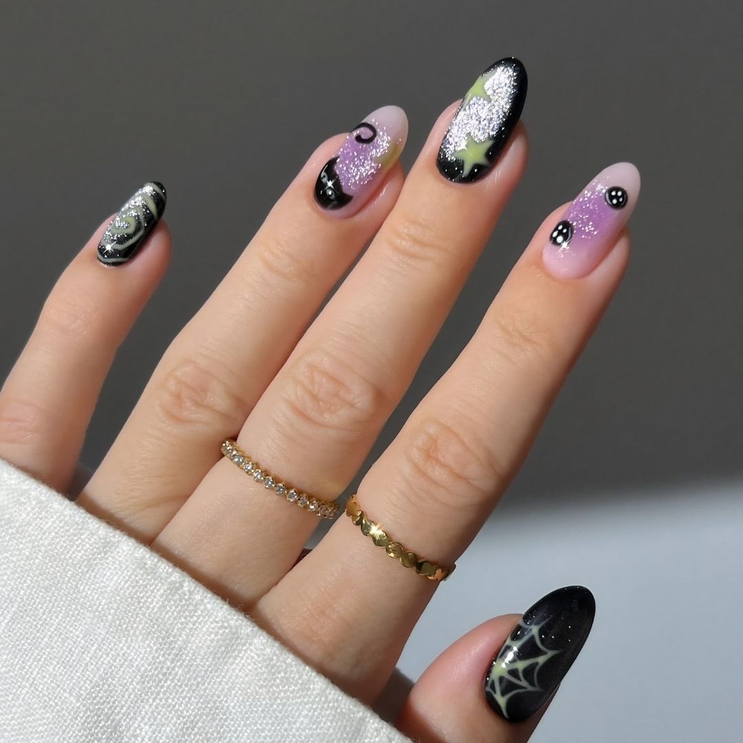 Velvet Glow Chrome Spooky Stiletto Press On Nails