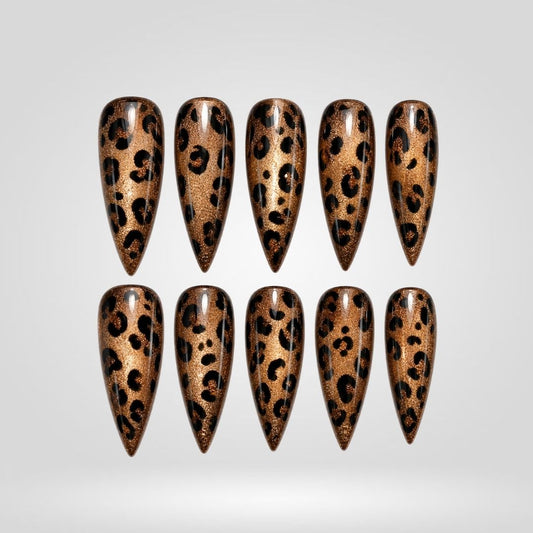 Caramel Leopard Cat Eye Spooky Stiletto Press On Nails