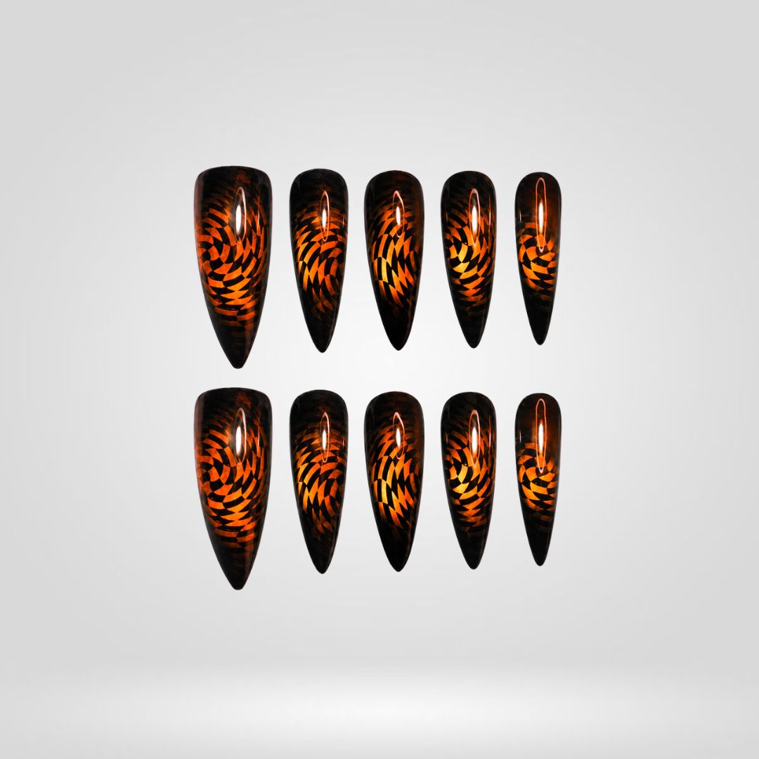 Inferno Fern Cat Eye Spooky Stiletto Press On Nails