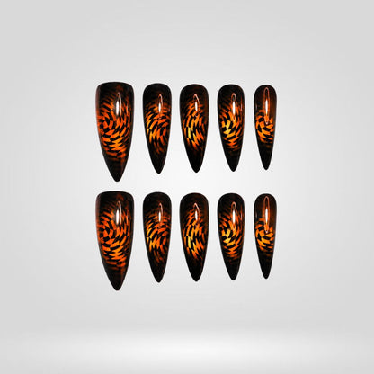 Inferno Fern Cat Eye Spooky Stiletto Press On Nails