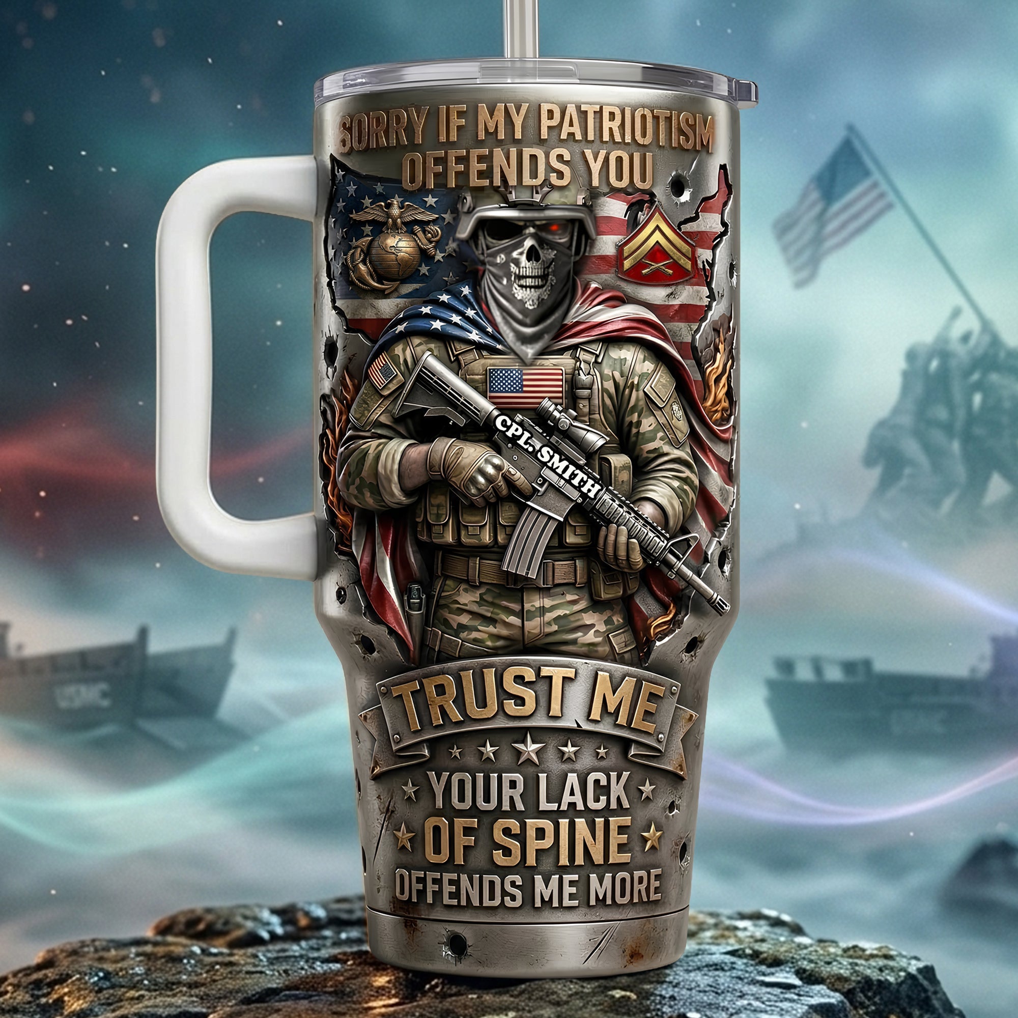 Fierce American Warrior 40oz Tumbler With Handle - Personalized Gifts For Veteran 03qhlu200326