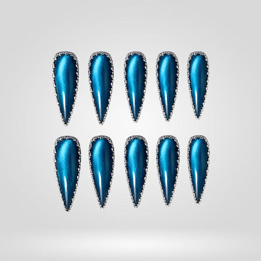 Siren Spikes Chrome Spooky Stiletto Press On Nails