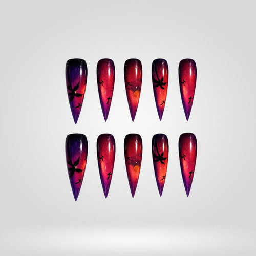 Crimson Omen Cat Eye Spooky Stiletto Press On Nails