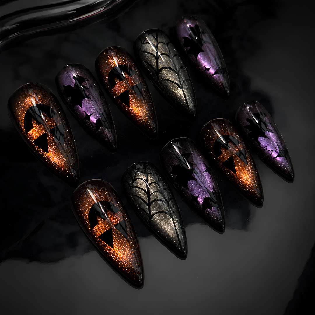 Amber Witch Cat Eye Spooky Stiletto Press On Nails