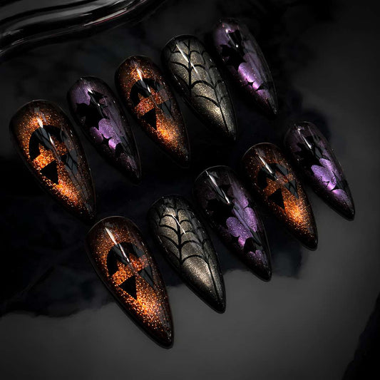 Amber Witch | Witch and Web Cat Eye Halloween Press-On Nails – Stiletto