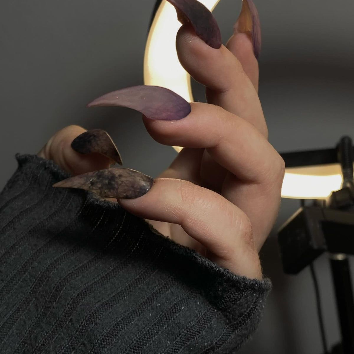 Marbled Stone Claw Plum Agate Press On Nails