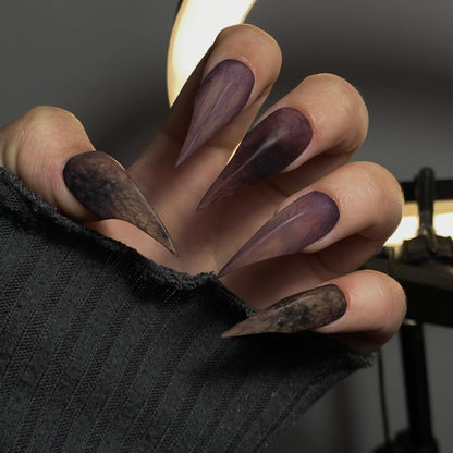 Marbled Stone Claw Plum Agate Press On Nails