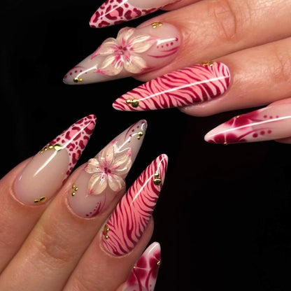Pink Safari Wild Bloom 3D Floral Stiletto Press On Nails