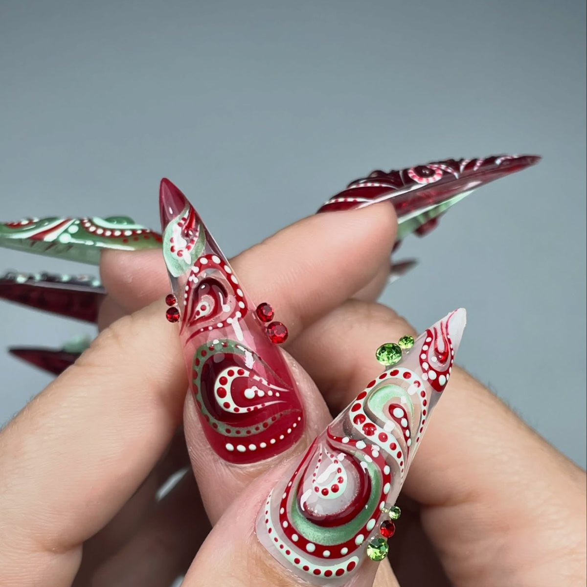 Rose Cat Eye 3D Floral Stiletto Press On Nails