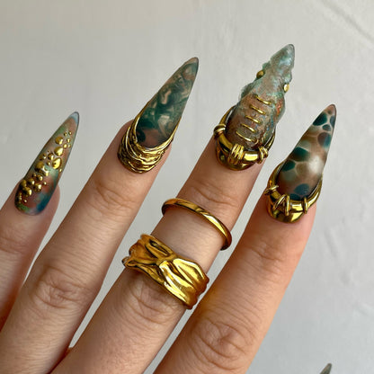 Ocean Jasper Gold Wire Agate Stiletto Press On Nails