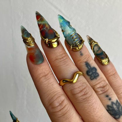 Ocean Jasper Gold Wire Agate Stiletto Press On Nails