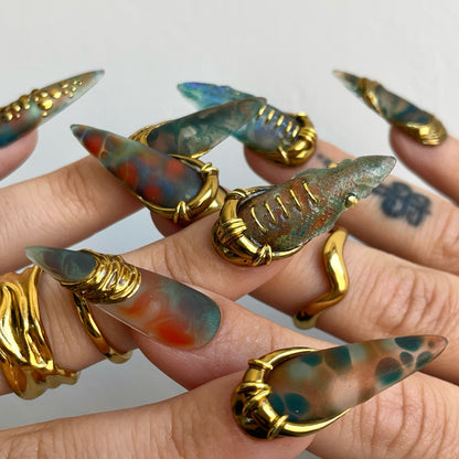 Ocean Jasper Gold Wire Agate Stiletto Press On Nails