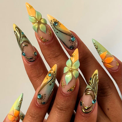Golden Tide Pastel Bloom 3D Stiletto Press On Nails