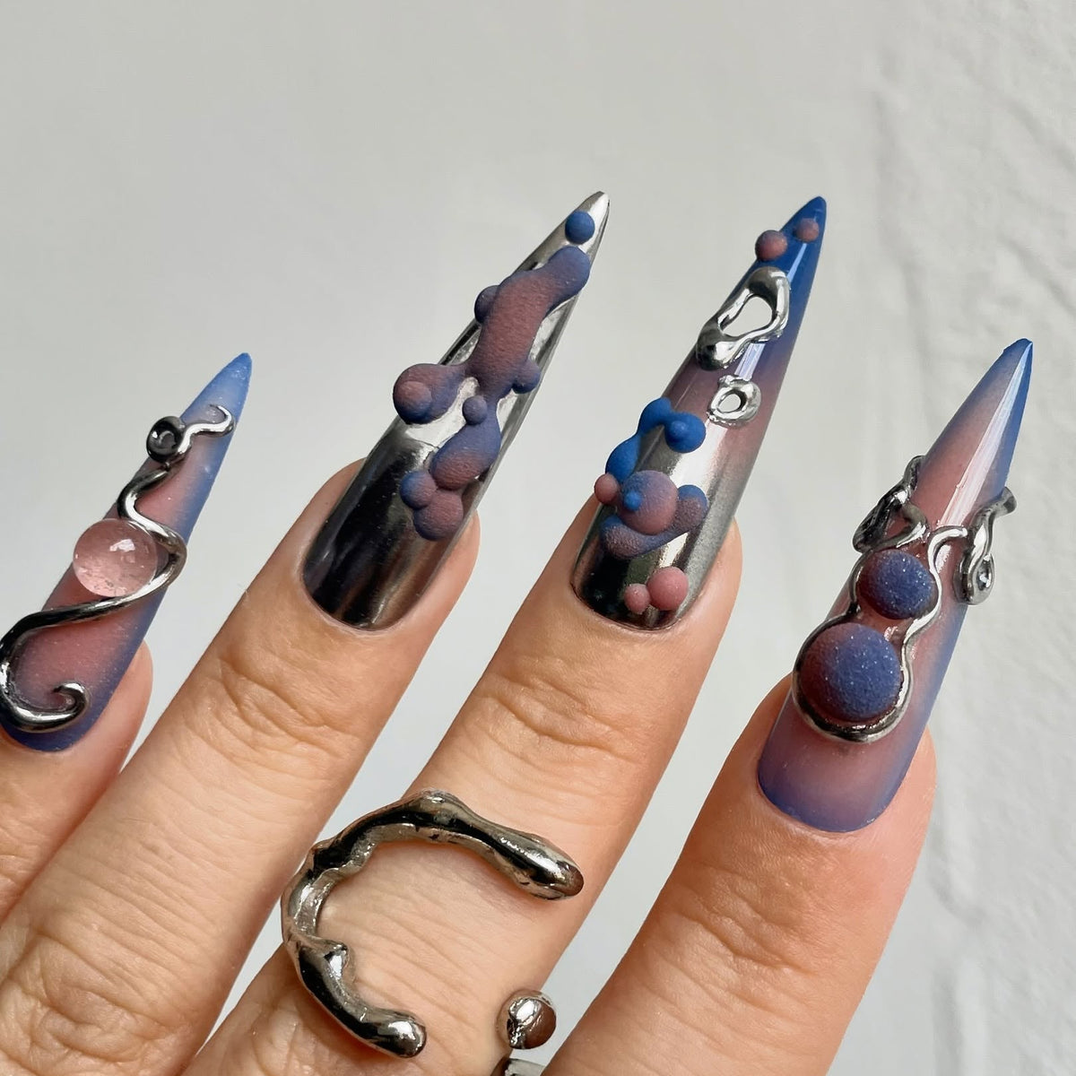 Liquid Metal Chrome Aura Stiletto Press On Nails