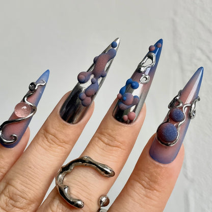 Liquid Metal Chrome Aura Stiletto Press On Nails