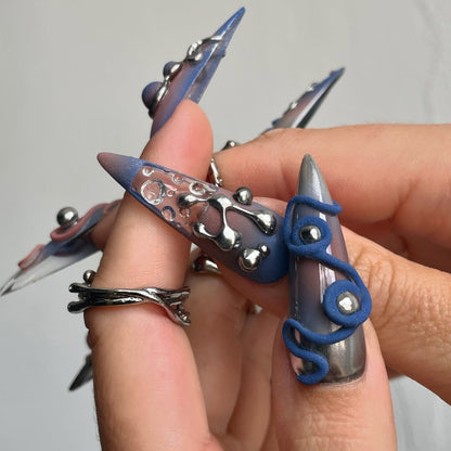 Liquid Metal Chrome Aura Stiletto Press On Nails