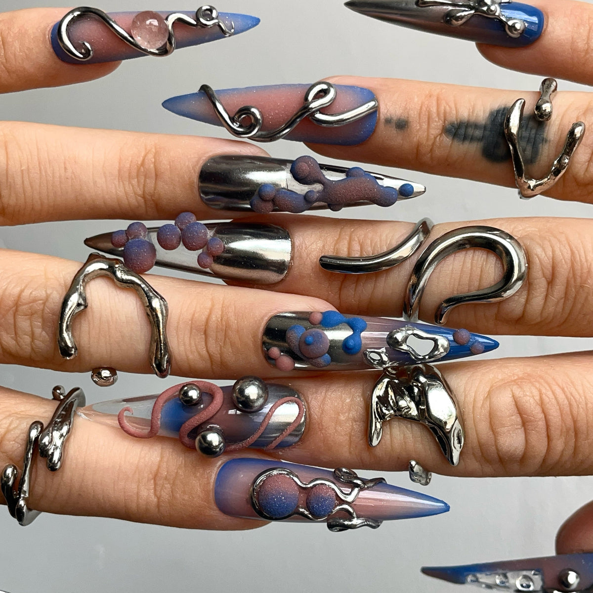 Liquid Metal Chrome Aura Stiletto Press On Nails