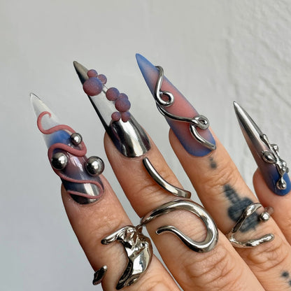 Liquid Metal Chrome Aura Stiletto Press On Nails