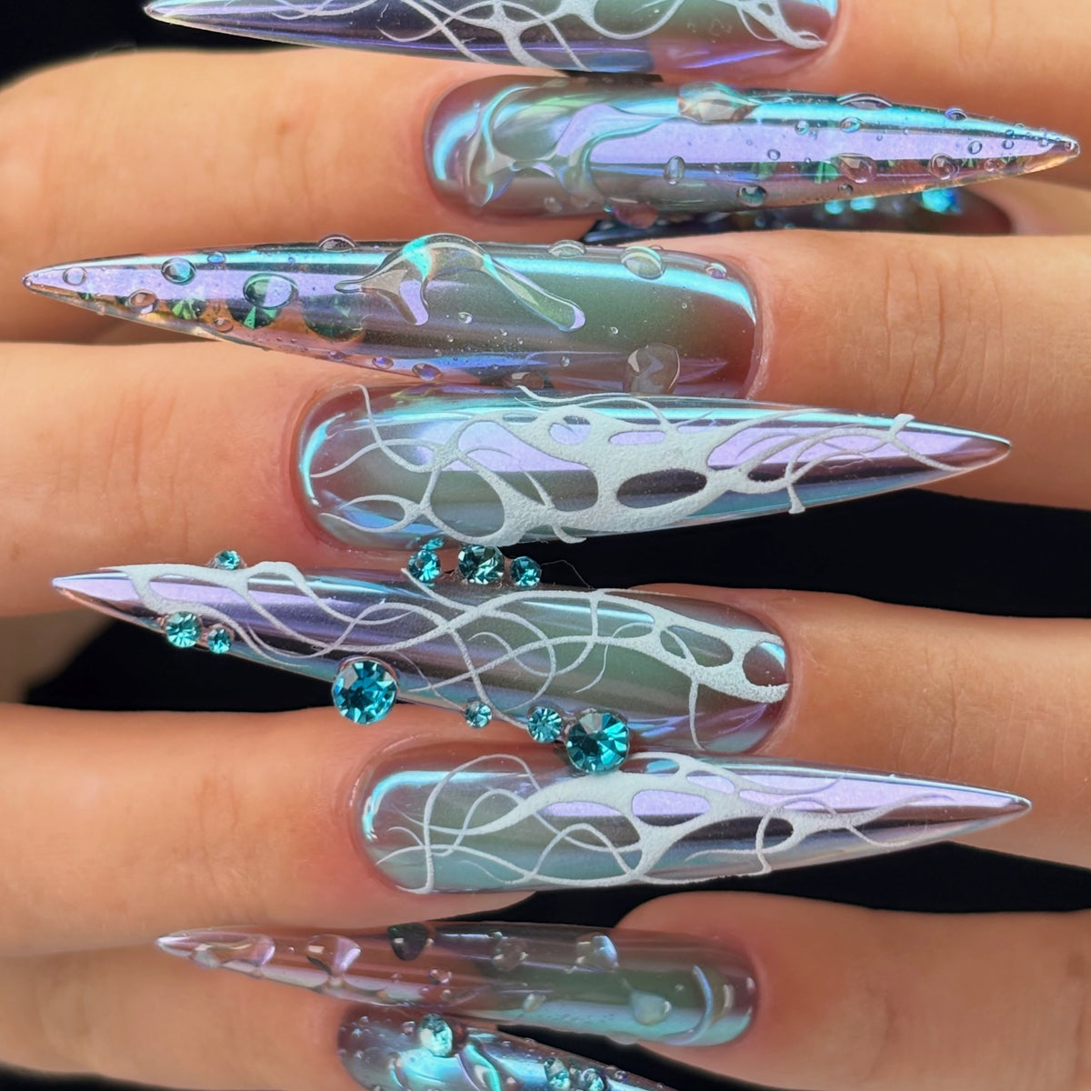 Jellyfish Dream Chrome Aurora Stiletto Press On Nails