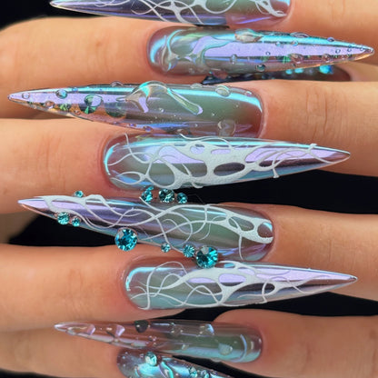 Jellyfish Dream Chrome Aurora Stiletto Press On Nails