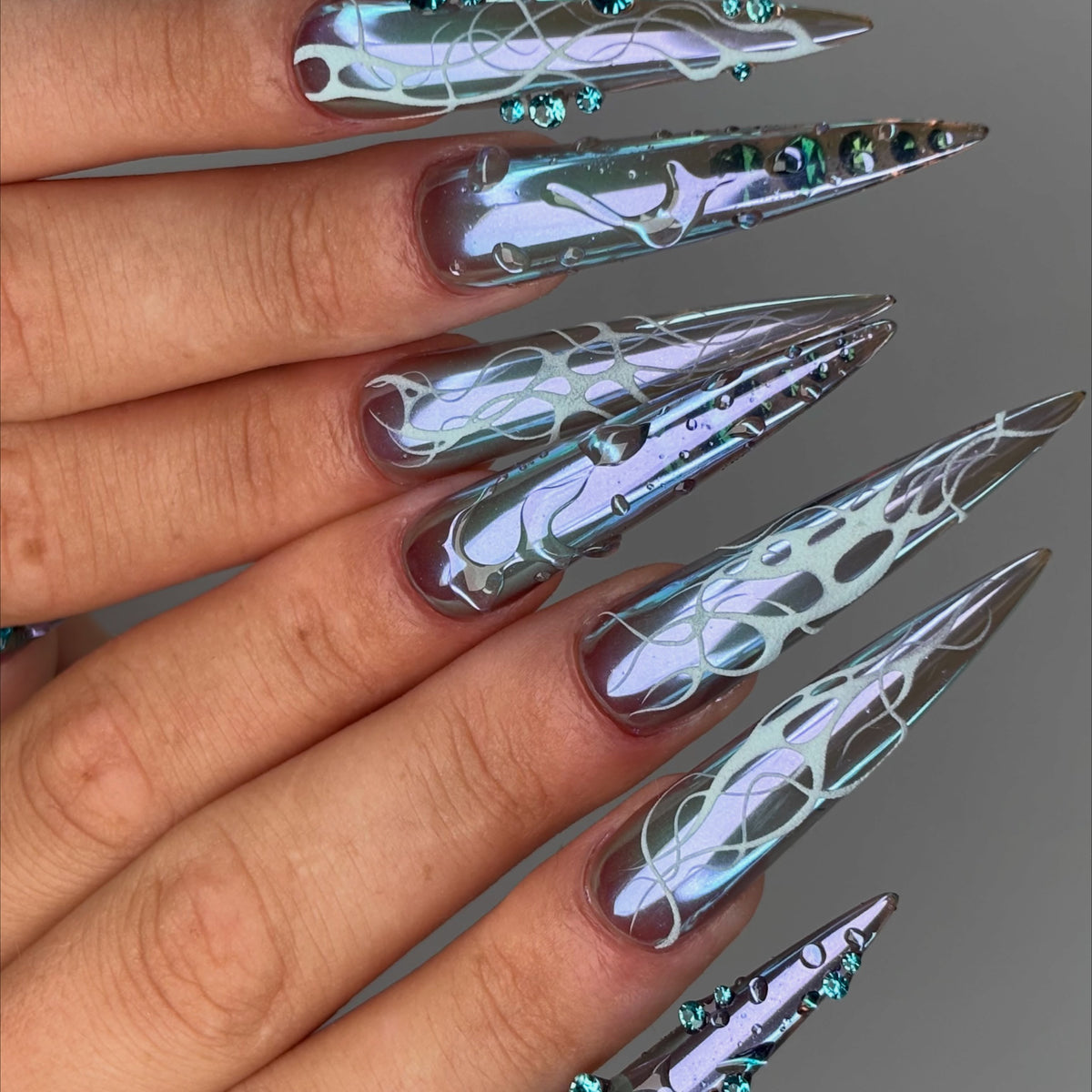 Jellyfish Dream Chrome Aurora Stiletto Press On Nails