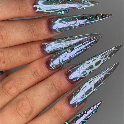 Jellyfish Dream Chrome Aurora Stiletto Press On Nails