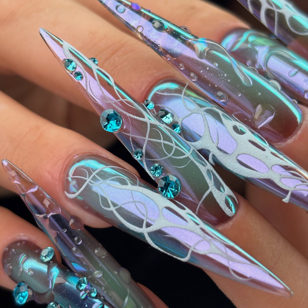 Jellyfish Dream Chrome Aurora Stiletto Press On Nails